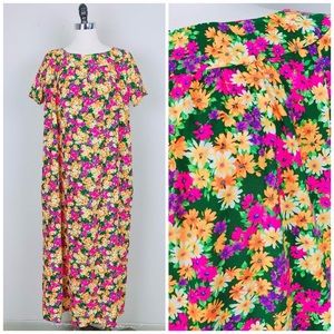 1970s neon floral vintage Mumu maxi dress